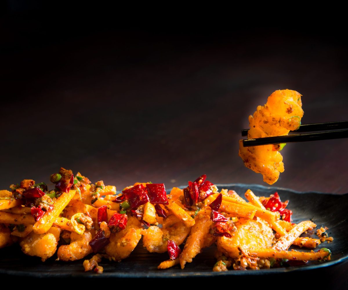 Prawns with sweet potato